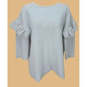 Zara Trafaluc Womens Ruffle-Sleeve Knit Sweater Small Gray Soft Blend